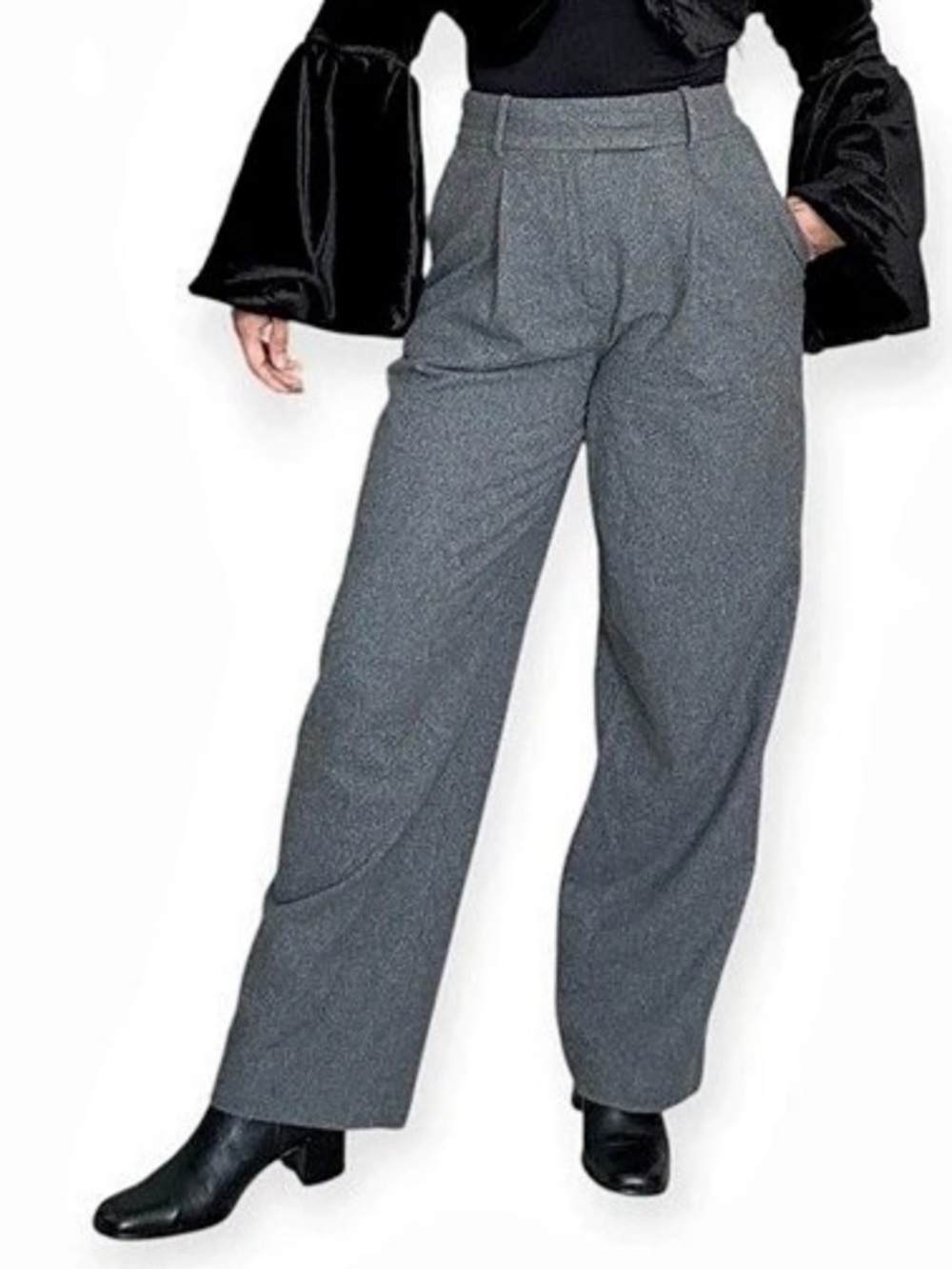 H&M Gray Wool-Blend Wide Leg Suit Pants Size 4
